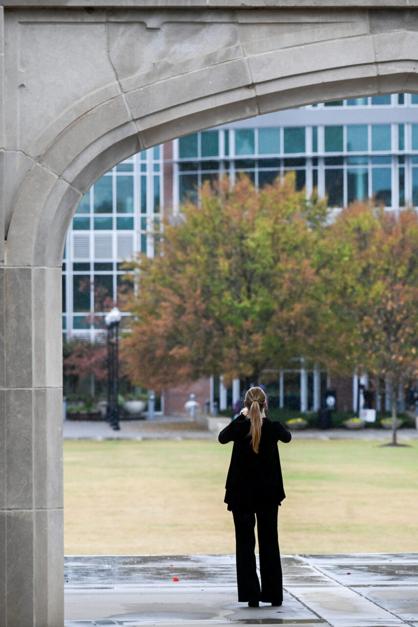 Trumpet players participate in the TAPS Project Friday, Nov. 11, 2022 around the UTC Campus in honor of Veterans Day.