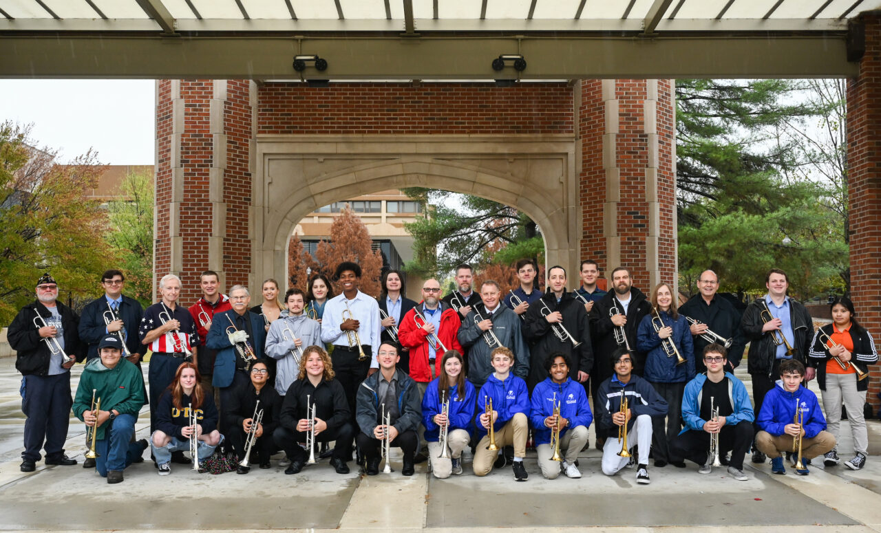 Trumpet players participate in the TAPS Project Friday, Nov. 11, 2022 around the UTC Campus in honor of Veterans Day.