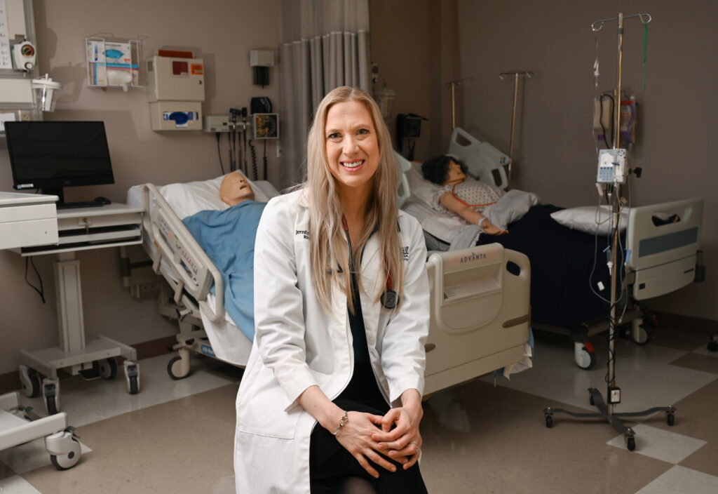 Jennifer Isaacson in the nursing lab in the Metro Building. Photo by Angela Foster.