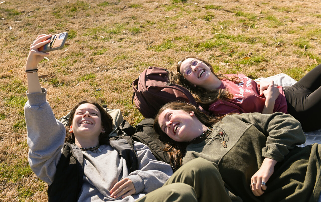 Students outdoors, Tuesday, Feb. 1, 2022