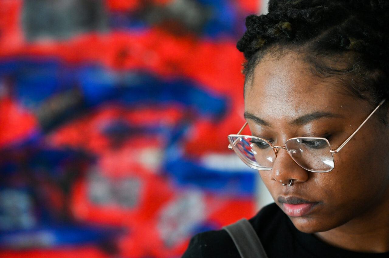 Tamia Spinks works in her studio Wednesday, Jan. 26, 2022.