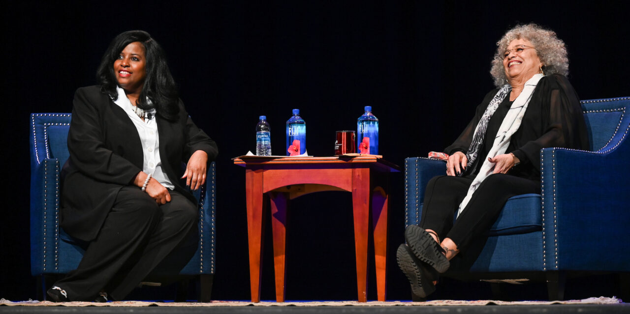 Dr. Felicia McGhee, left, and Dr. Angela Davis at the UTC MLK Day 2023 event on Tuesday, Jan. 24, at the Roland Hayes Concert Hall. Photo by Angela Foster.