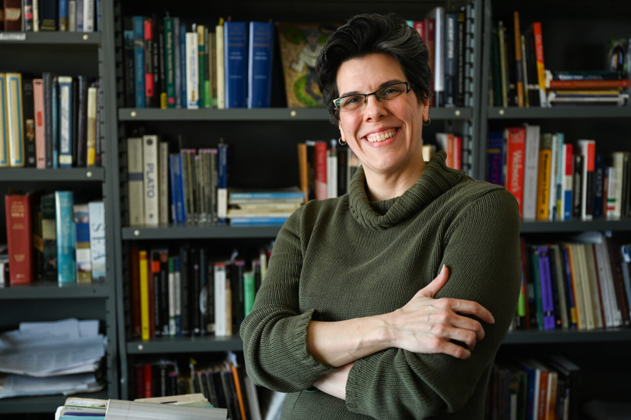 Dr. Kira Robison, shown in her Brock Hall office, is an associate professor of history at the University of Tennessee at Chattanooga. Photo by Angela Foster.