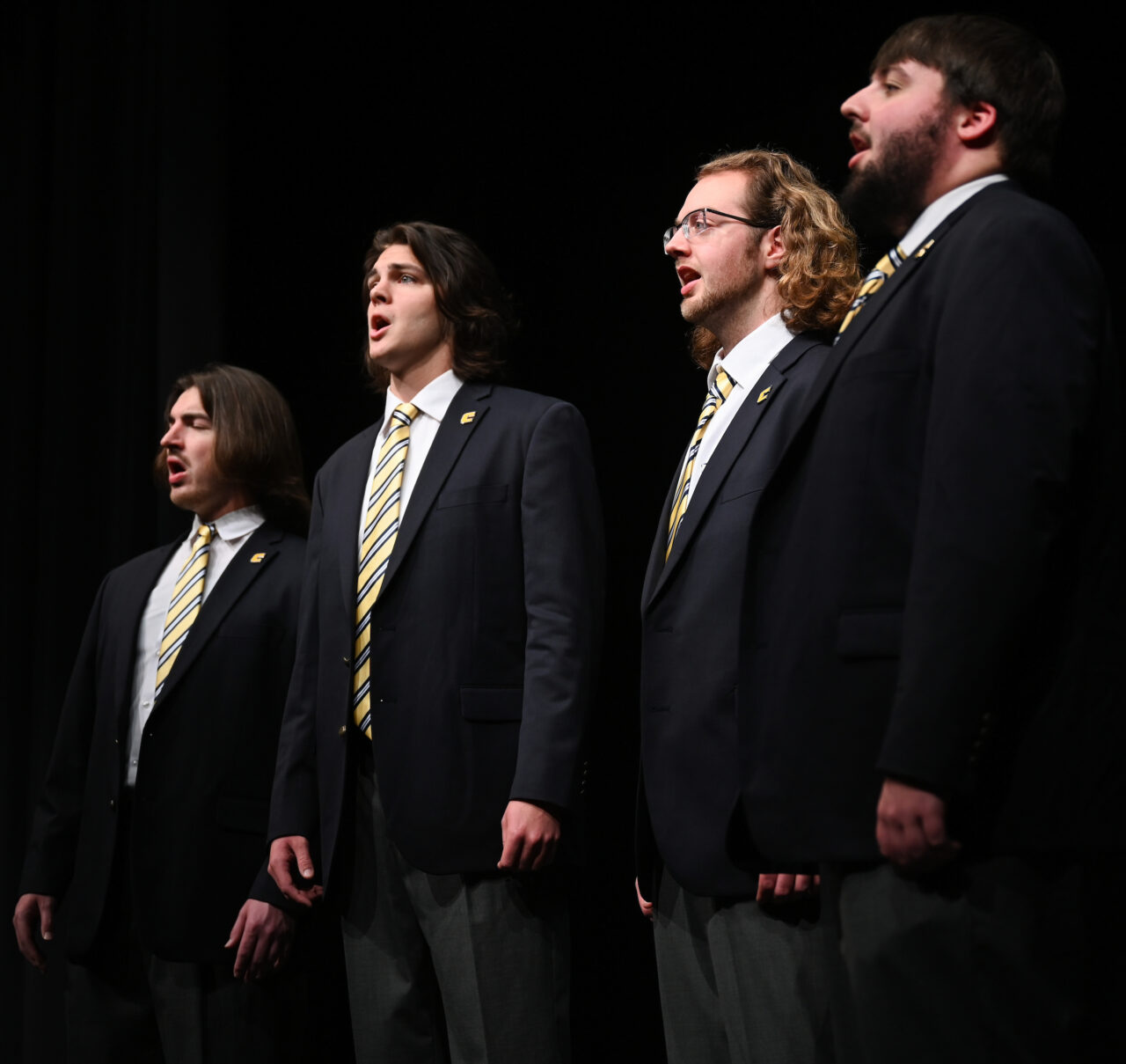 The Guthrie Quartet rehearses Tuesday, Jan. 31, 2023 in the Roland Hayes auditorium. Will Lowery, Owen Langford, Ryan Berry and Gabriel Hubbard, from left.