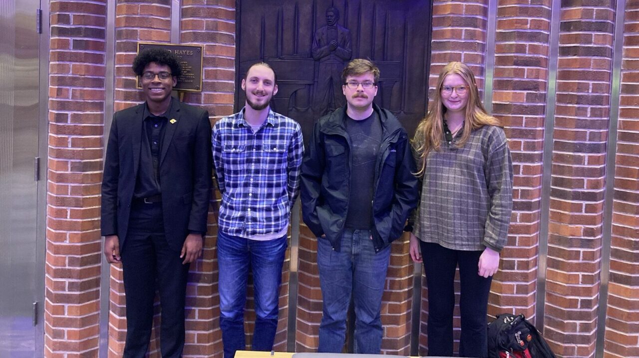 From left: Student composers Malik Norwood, Christopher Ware, Gabriel Pell and Katherine Fair (photo courtesy of Jonathan McNair)