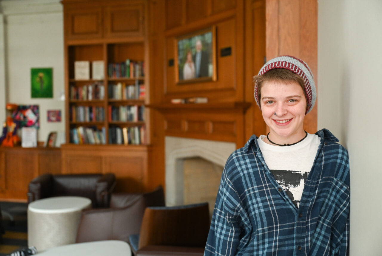 December 2022 UTC alum Gus Gaston, shown in the Guerry Center library, was selected as one of 75 finalists for the CBYX fellowship. Photo by Angela Foster.