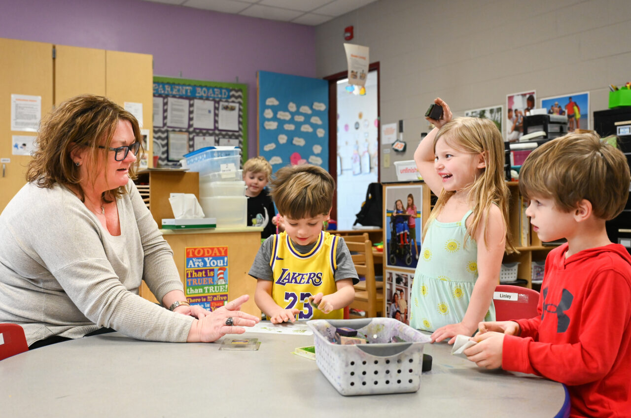 Students work in the UTC Children’s Center Thursday, March 23, 2023 in Brown Academy.