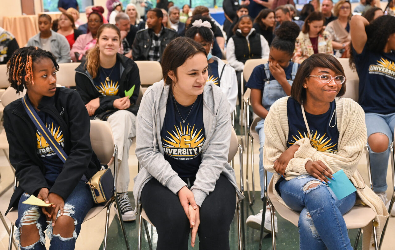 Students and their families attend the kickoff for University High on Thursday, April 27, 2023 in the Chattanooga Room.