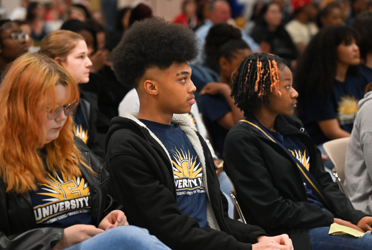 Students and their families attend the kickoff for University High on Thursday, April 27, 2023 in the Chattanooga Room.