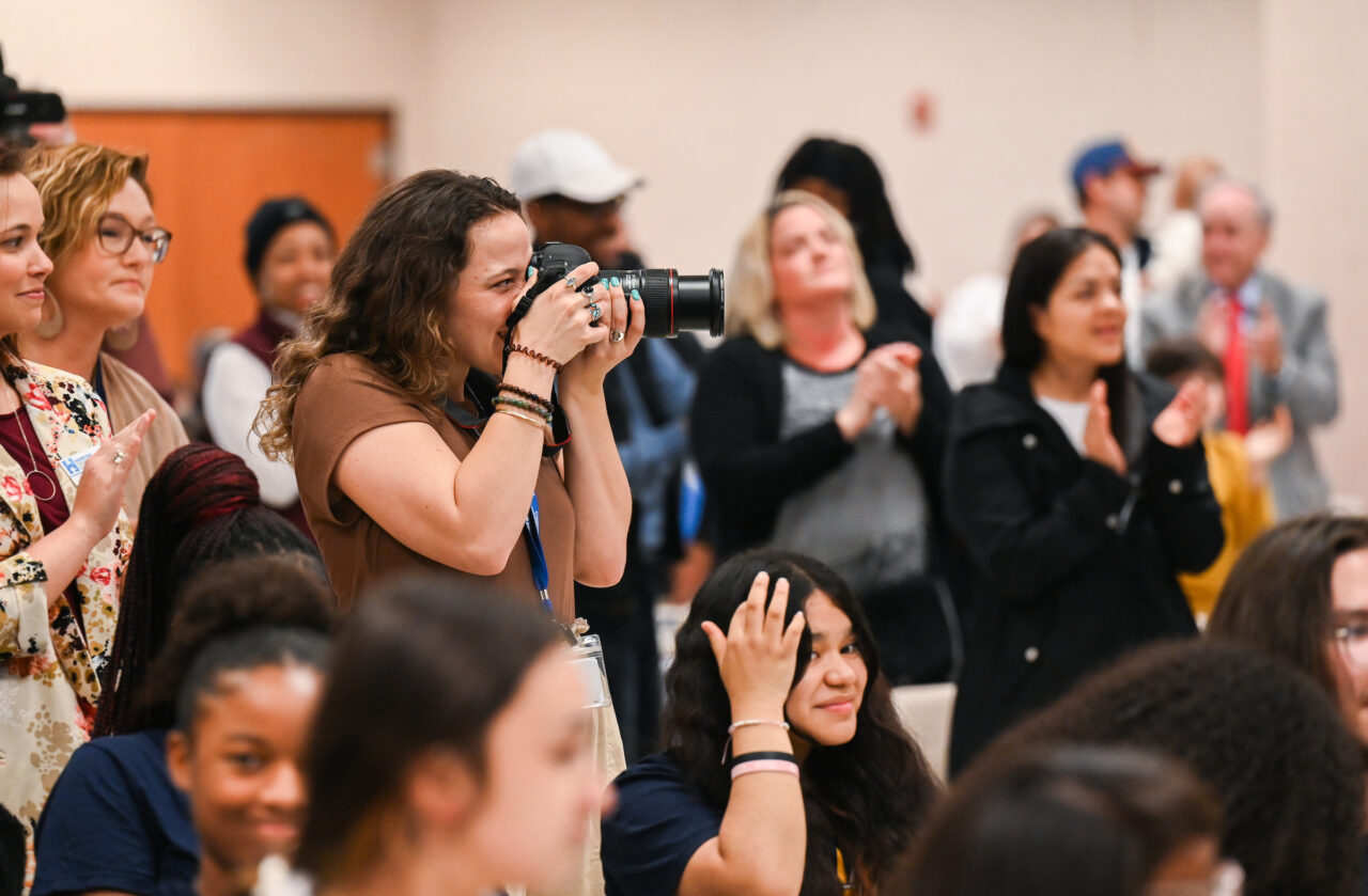 Students and their families attend the kickoff for University High on Thursday, April 27, 2023 in the Chattanooga Room.