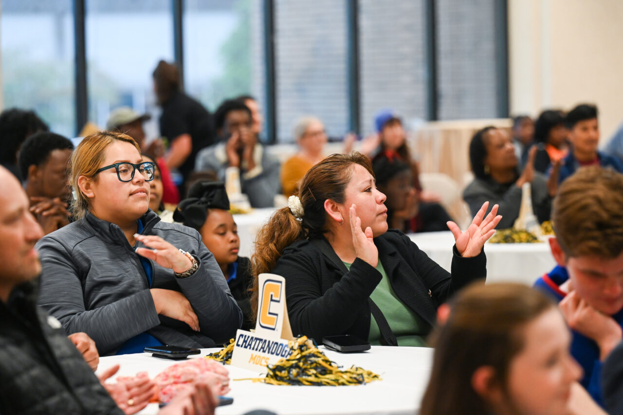 Students and their families attend the kickoff for University High on Thursday, April 27, 2023 in the Chattanooga Room.