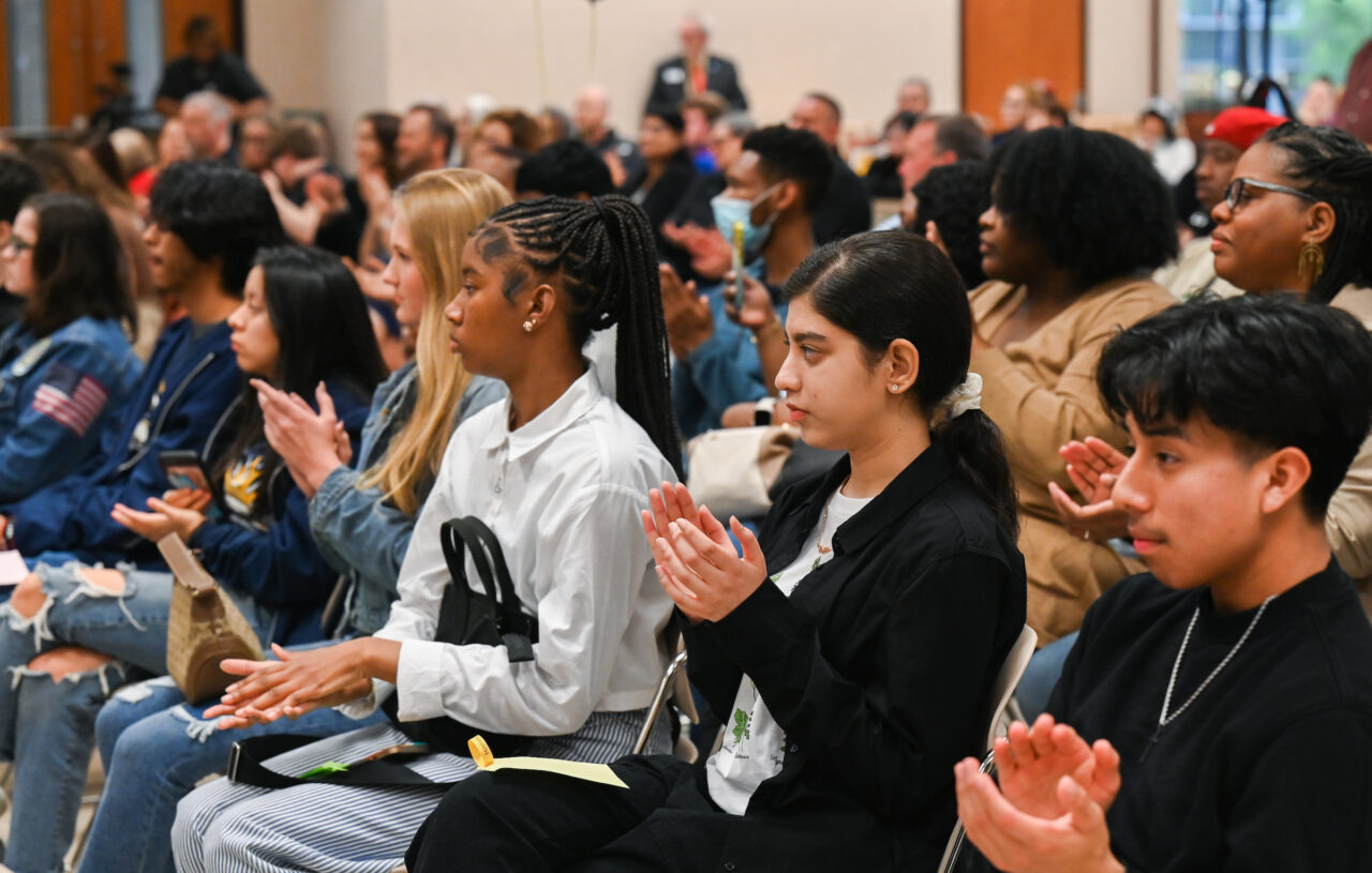 Students and their families attend the kickoff for University High on Thursday, April 27, 2023 in the Chattanooga Room.