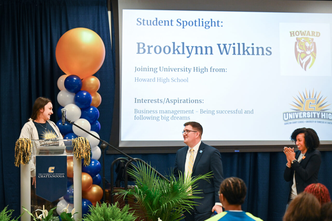 Students and their families attend the kickoff for University High on Thursday, April 27, 2023 in the Chattanooga Room.