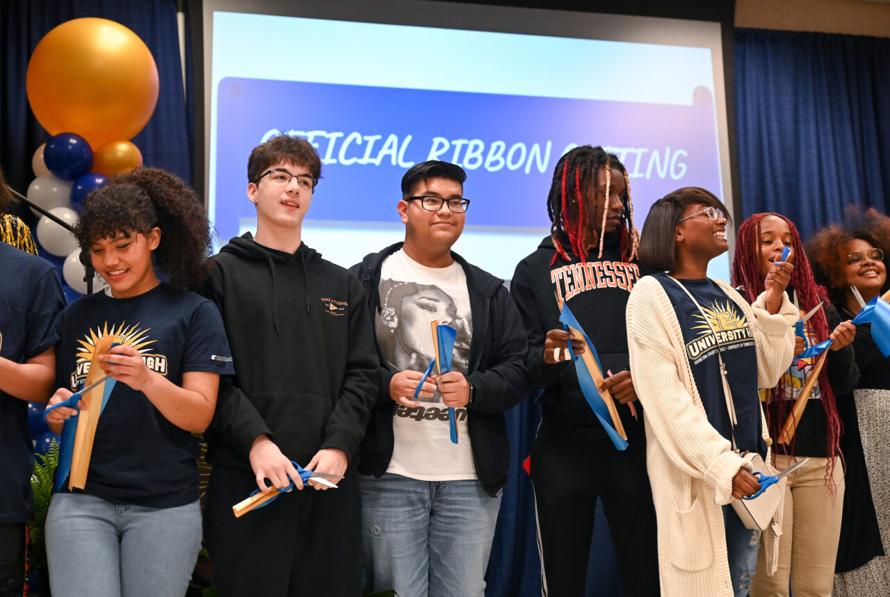 Students and their families attend the kickoff for University High on Thursday, April 27, 2023 in the Chattanooga Room.