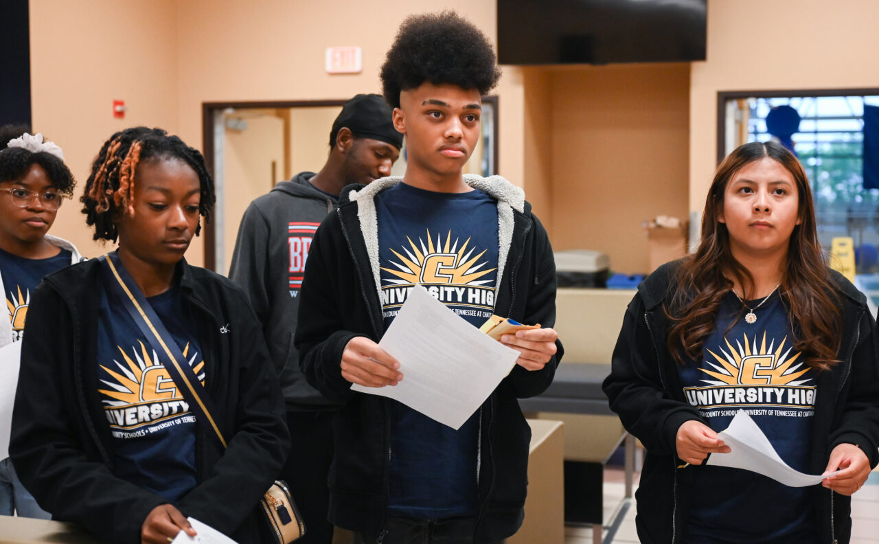 Students and their families attend the kickoff for University High on Thursday, April 27, 2023 in the Chattanooga Room.