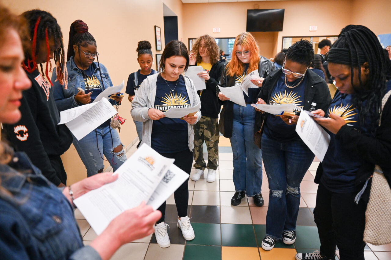 Students and their families attend the kickoff for University High on Thursday, April 27, 2023 in the Chattanooga Room.
