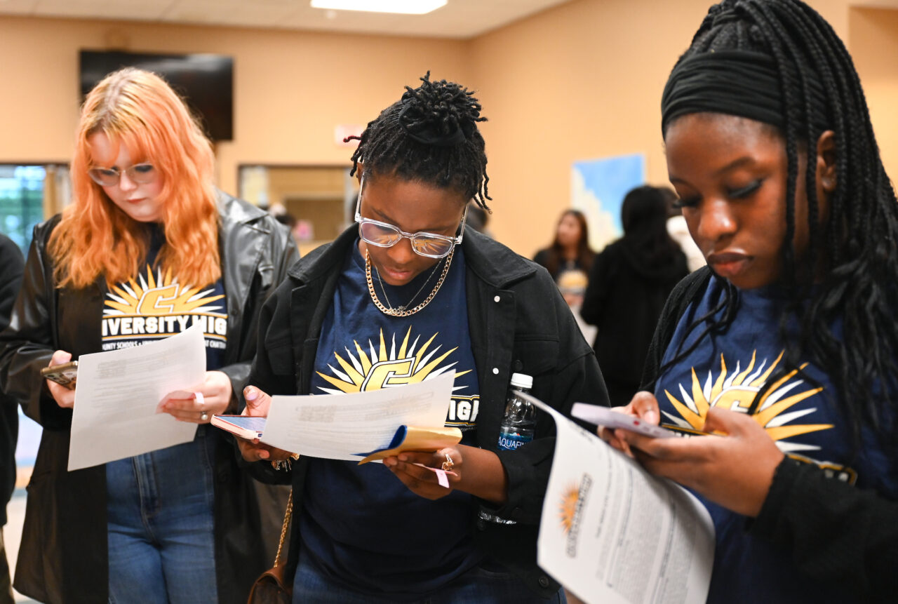 Students and their families attend the kickoff for University High on Thursday, April 27, 2023 in the Chattanooga Room.