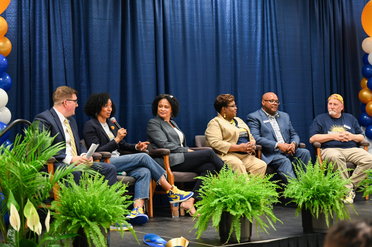 Students and their families attend the kickoff for University High on Thursday, April 27, 2023 in the Chattanooga Room.