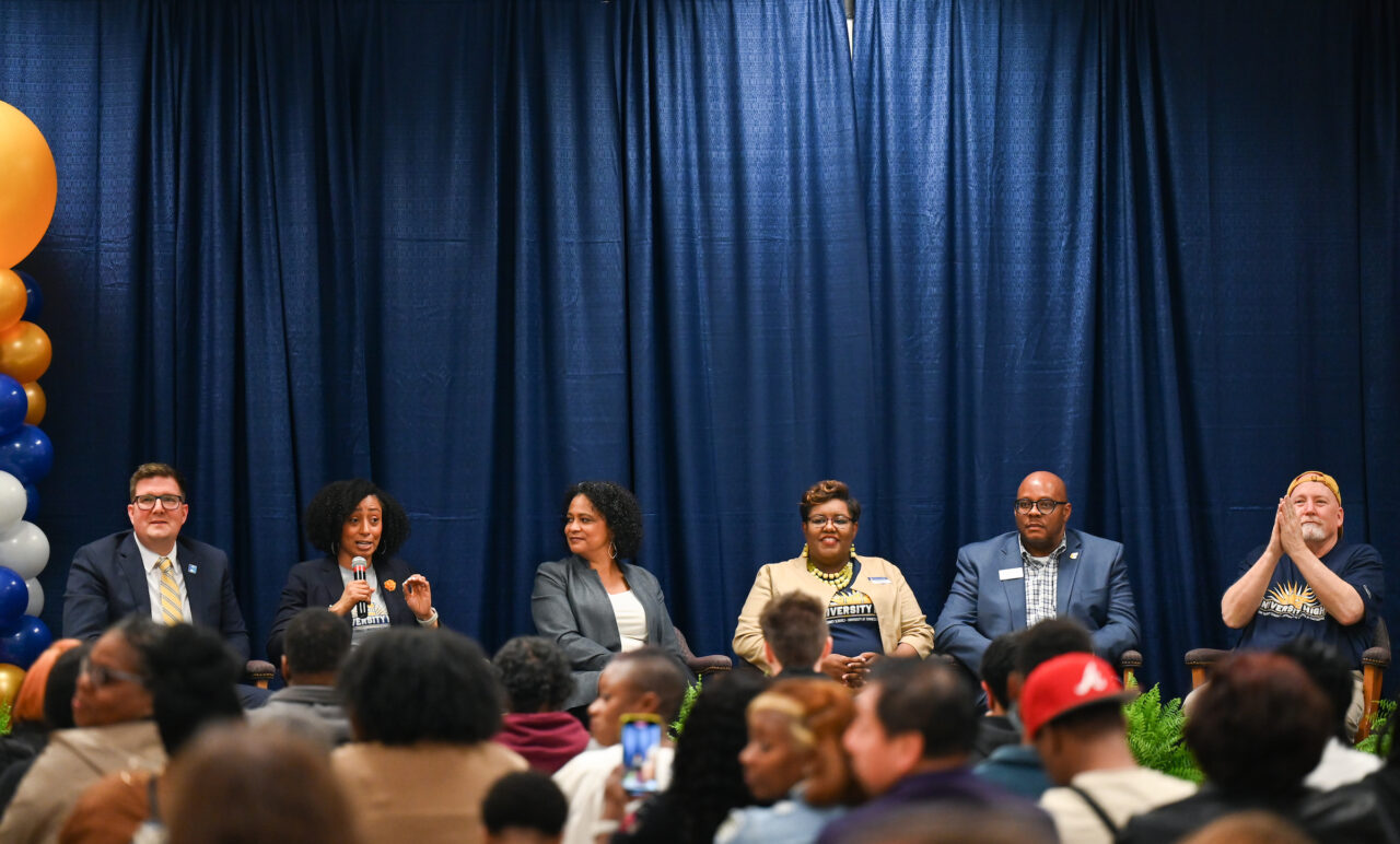 Students and their families attend the kickoff for University High on Thursday, April 27, 2023 in the Chattanooga Room.