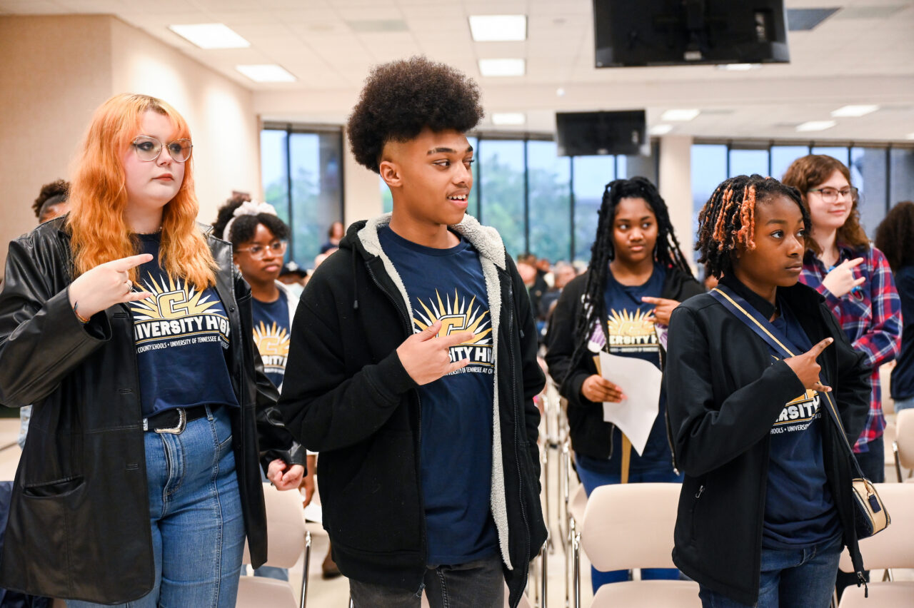Students and their families attend the kickoff for University High on Thursday, April 27, 2023 in the Chattanooga Room.