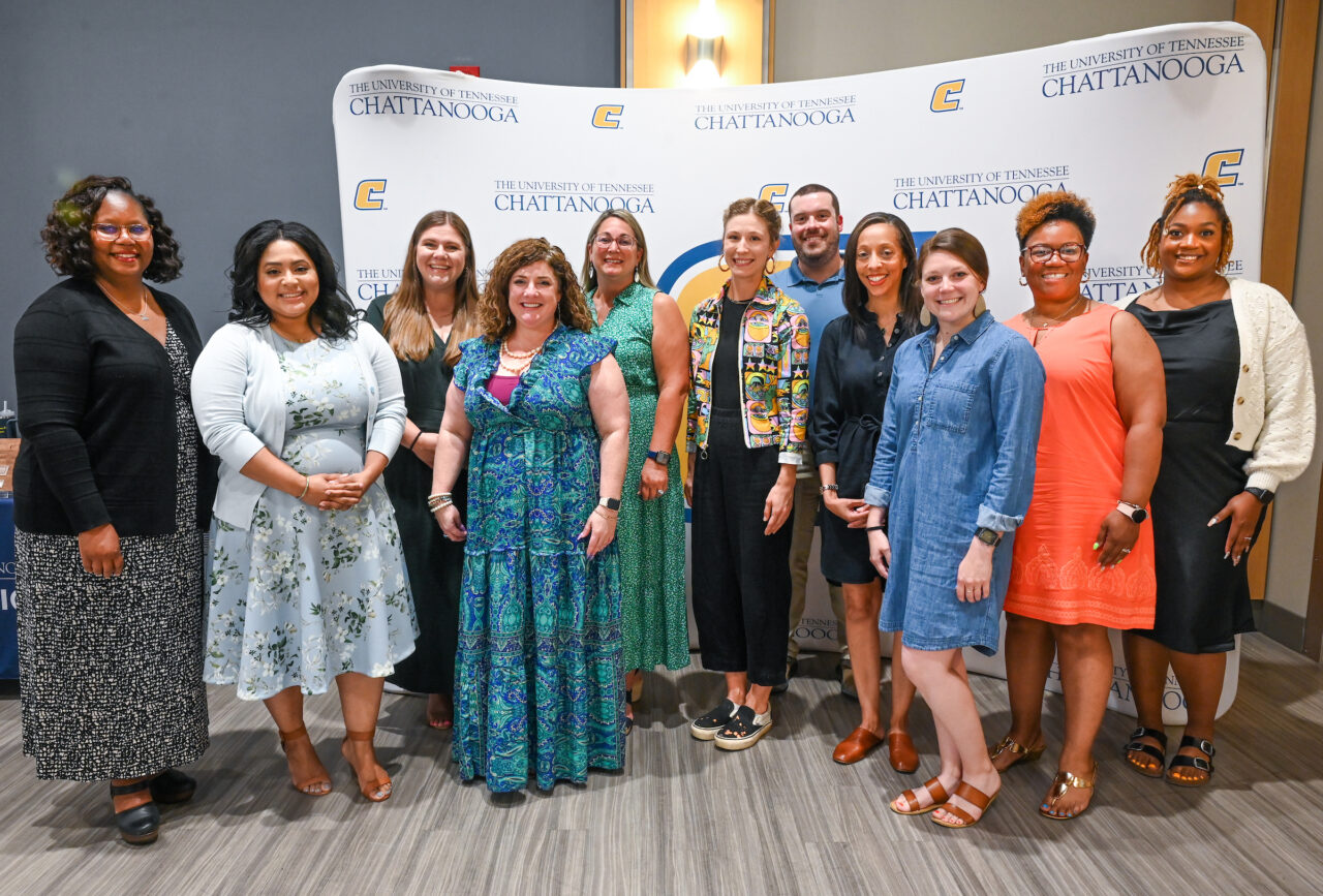 Butterfield Fellows, from left: Tamblynn Mauldin, Apison Elementary; Dr. Krysta Murillo, UTC School of Education; Emily Brace, Hardy Elementary; Shannon Stidham, Woodmore Elementary; Sarah Rivkin, Brown Academy; Catherine Casselman, Eastside Elementary; David Jackson, Brown Middle School; Jennifer Burnette, East Ridge Elementary; Annie Jernigan, Hixson High School; Rachel Burgess, Orchard Knob Middle School; and Chandler Davenport, The Howard School. Not pictured: Kyle Carrasco, STEM School. Photo by Angela Foster.