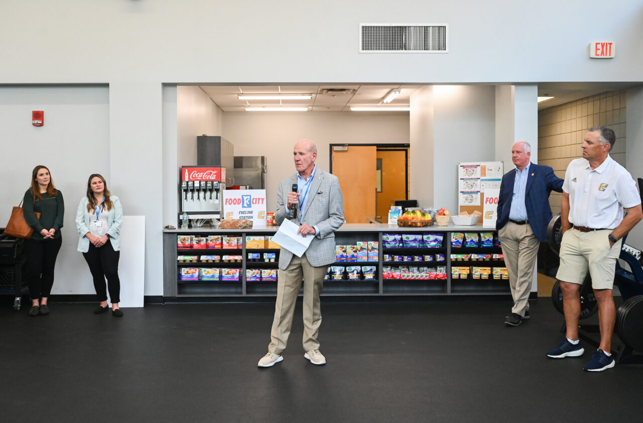 Steve Smith, Food City president and chief executive officer, speaks during an event Thursday, May 25 in the Brenda Lawson Student-Athlete Success Center to announce that Food City will be funding a Fueling Station featuring healthy food options for athletes. an event Thursday, May 25 in the Brenda Lawson Student-Athlete Success Center to announce that Food City will be funding a Fueling Station featuring healthy food options for athletes.