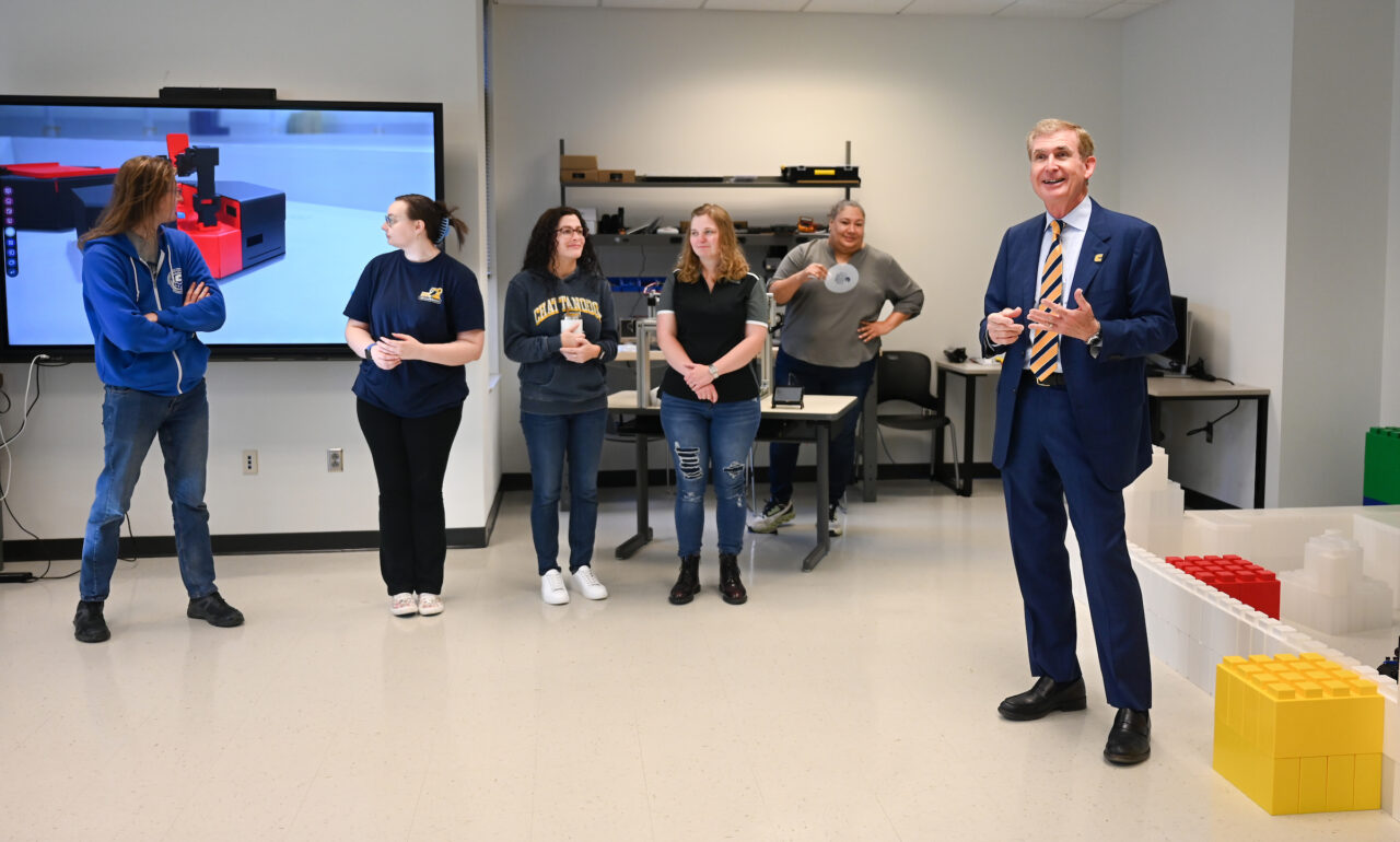 People attend the opening of the second mechatronics laboratory—the Robotics, Intelligent Systems and Control Lab, Thursday, May 4, 2023 in Engineering and Computer Science building.