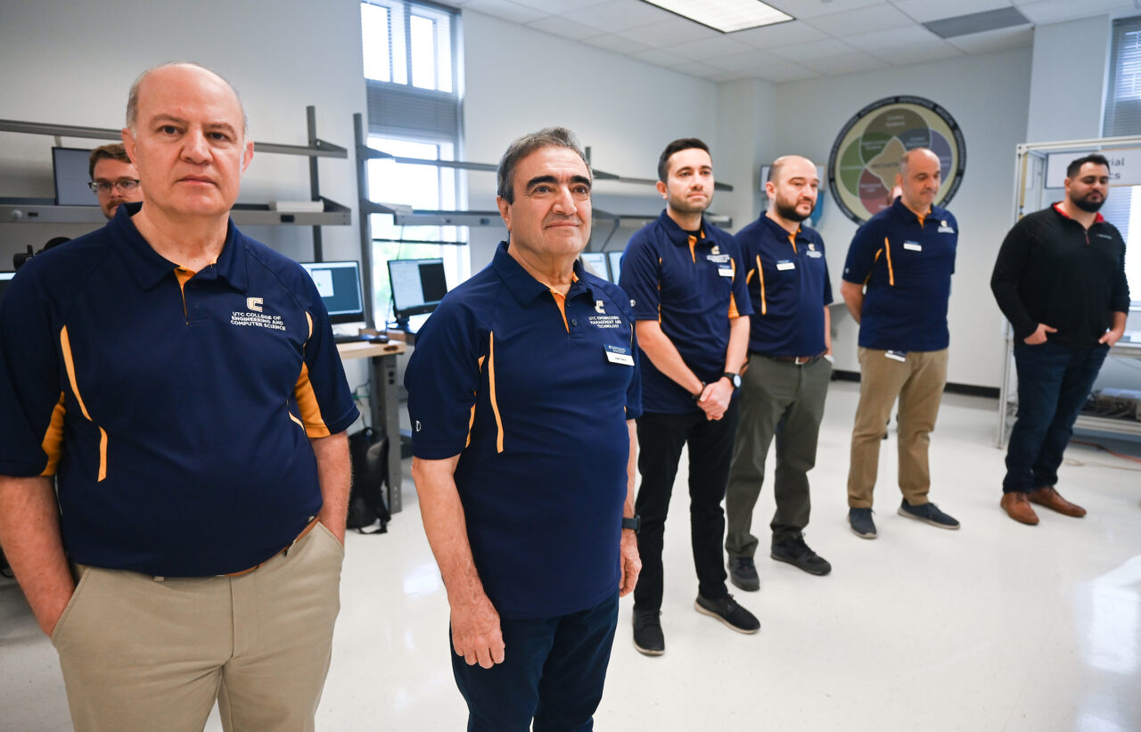 People attend the opening of the second mechatronics laboratory—the Robotics, Intelligent Systems and Control Lab, Thursday, May 4, 2023 in Engineering and Computer Science building.