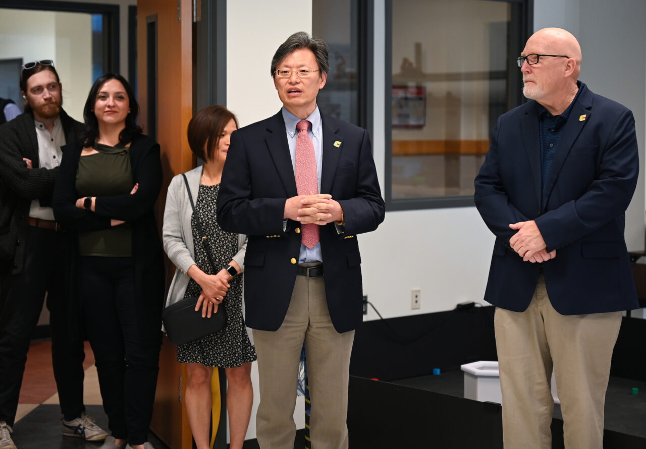 People attend the opening of the second mechatronics laboratory—the Robotics, Intelligent Systems and Control Lab, Thursday, May 4, 2023 in Engineering and Computer Science building.