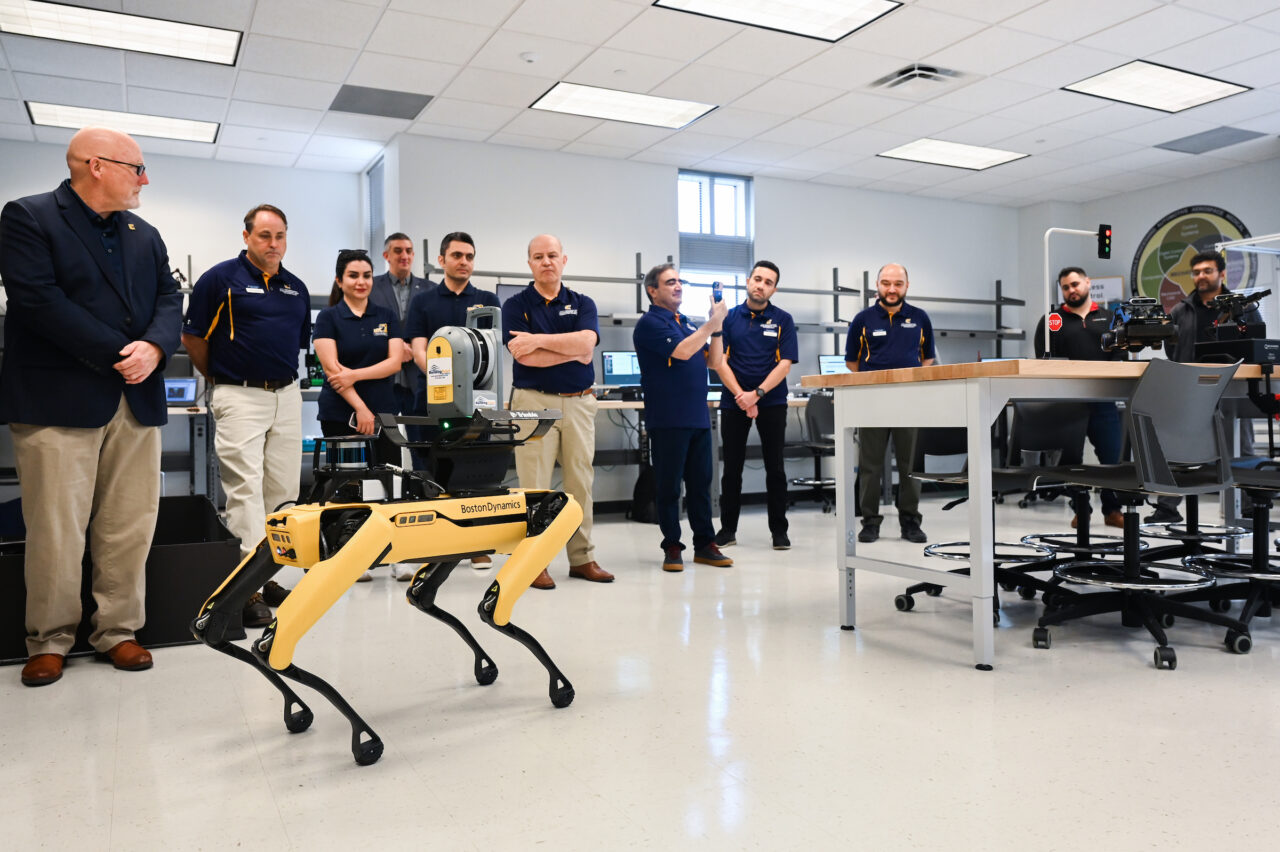 People attend the opening of the second mechatronics laboratory—the Robotics, Intelligent Systems and Control Lab, Thursday, May 4, 2023 in Engineering and Computer Science building.
