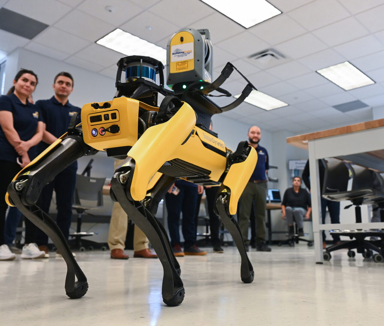 People attend the opening of the second mechatronics laboratory—the Robotics, Intelligent Systems and Control Lab, Thursday, May 4, 2023 in Engineering and Computer Science building.