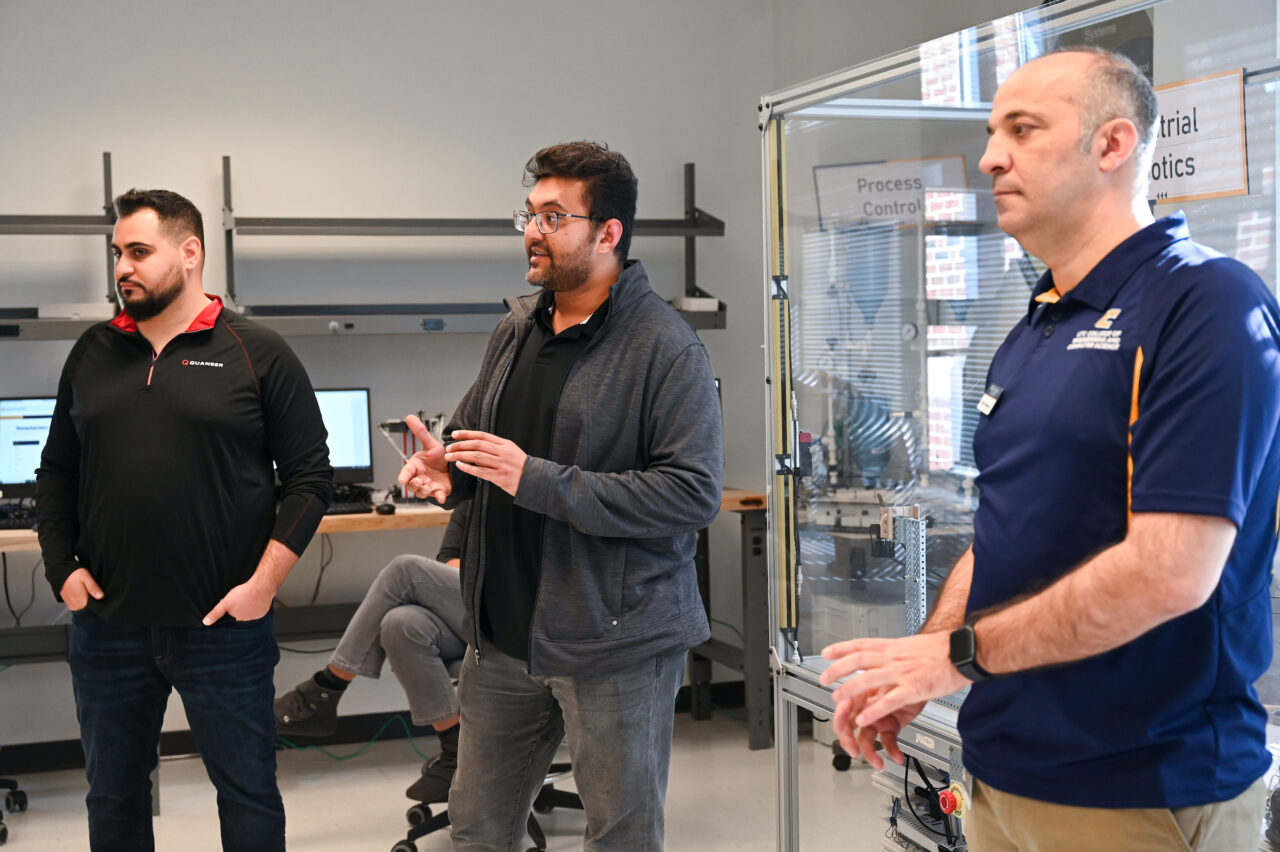 People attend the opening of the second mechatronics laboratory—the Robotics, Intelligent Systems and Control Lab, Thursday, May 4, 2023 in Engineering and Computer Science building.