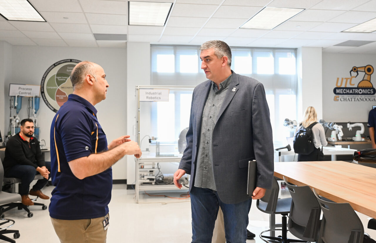 People attend the opening of the second mechatronics laboratory—the Robotics, Intelligent Systems and Control Lab, Thursday, May 4, 2023 in Engineering and Computer Science building.