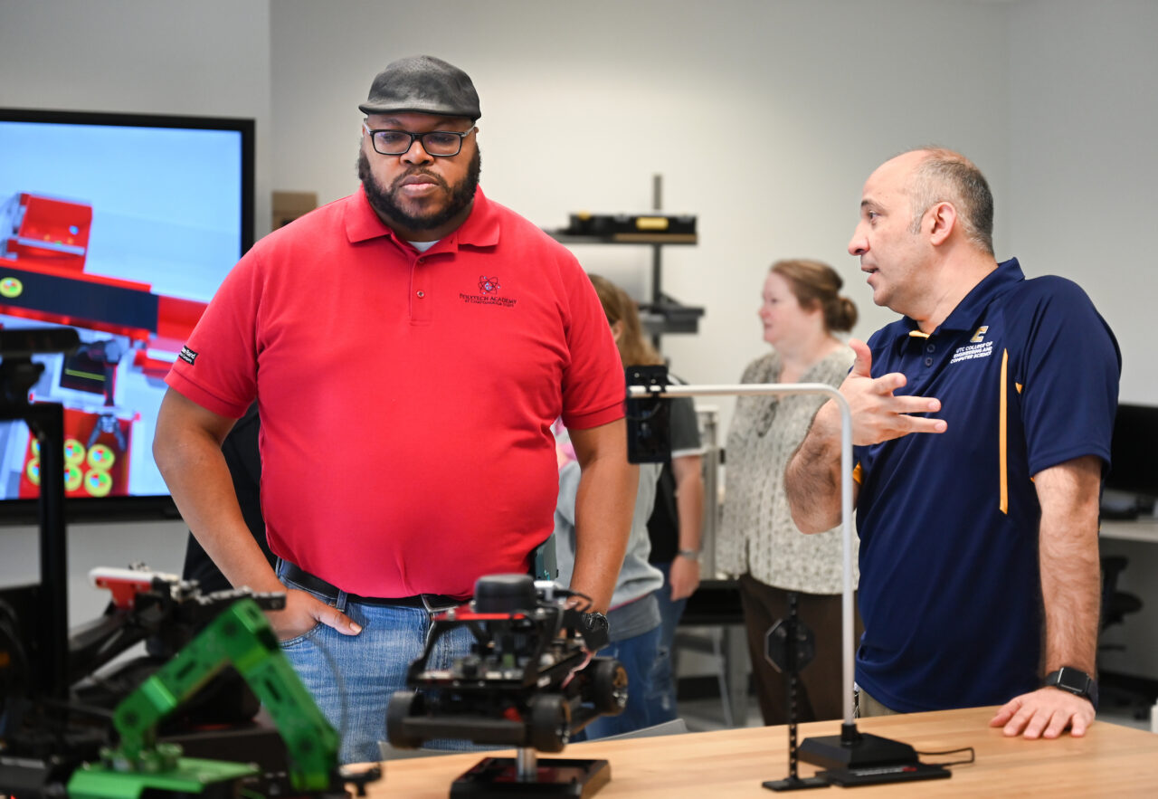 People attend the opening of the second mechatronics laboratory—the Robotics, Intelligent Systems and Control Lab, Thursday, May 4, 2023 in Engineering and Computer Science building.