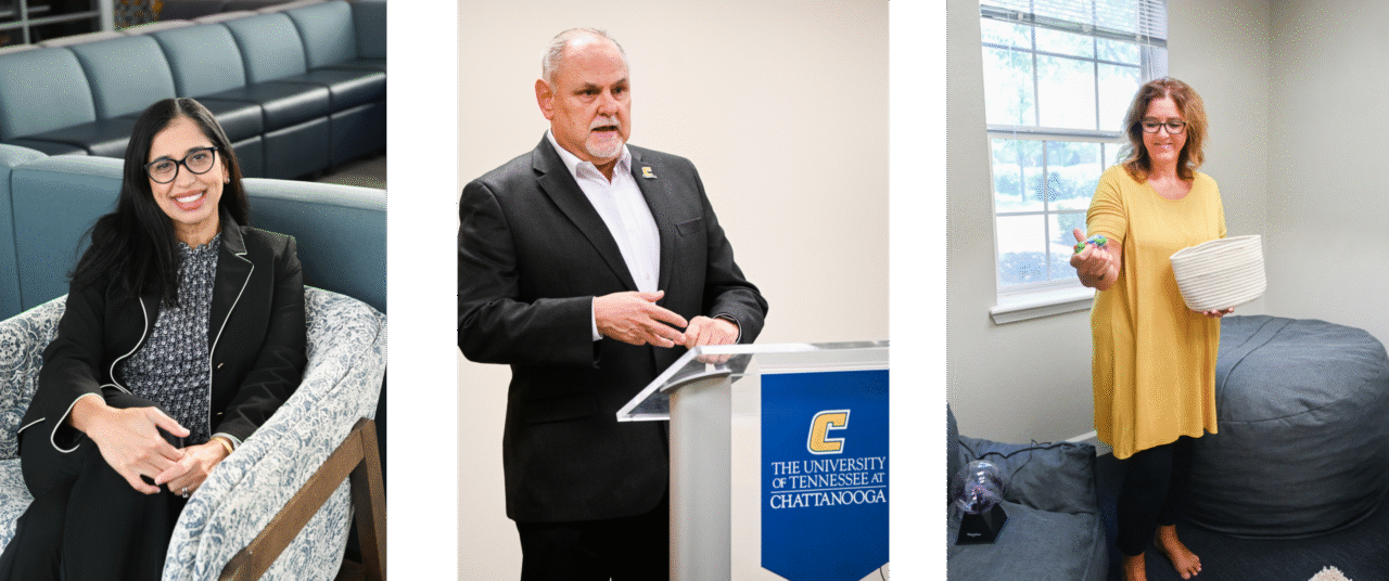 Dr. Abeer Mustafa (left), Dr. David Rausch and Dr. Michelle Rigler are recipients of 2023 UT System President's Awards. Photos by Angela Foster.