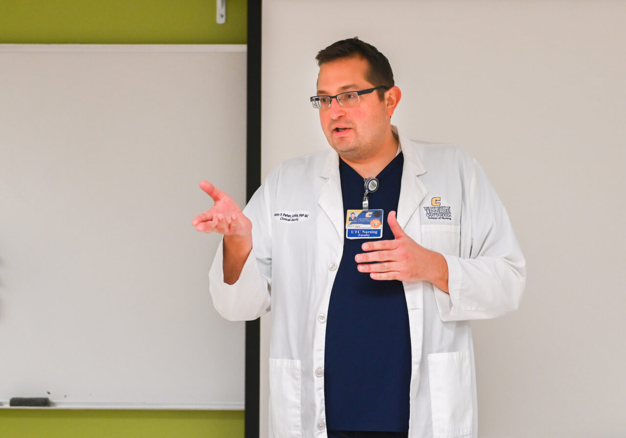 Jason Peter is the Mary B. Jackson assistant professor in the UTC School of Nursing. Photo by Angela Foster.