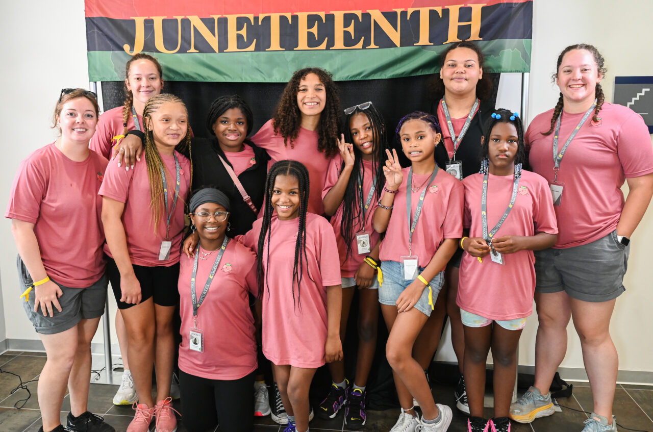 People attend a Junteenth celebration, Friday, June 16, 2023 in Lupton Hall.