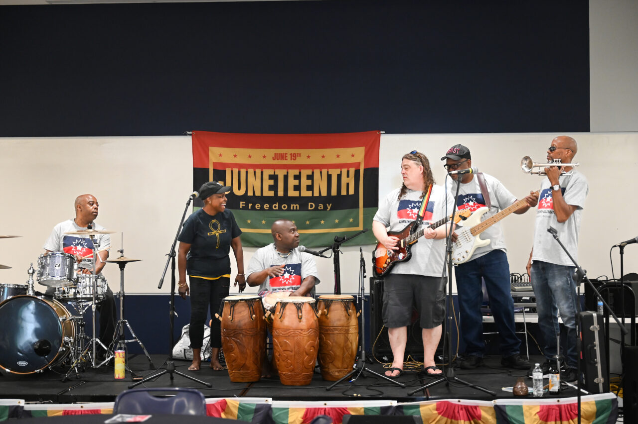 People attend a Junteenth celebration, Friday, June 16, 2023 in Lupton Hall.