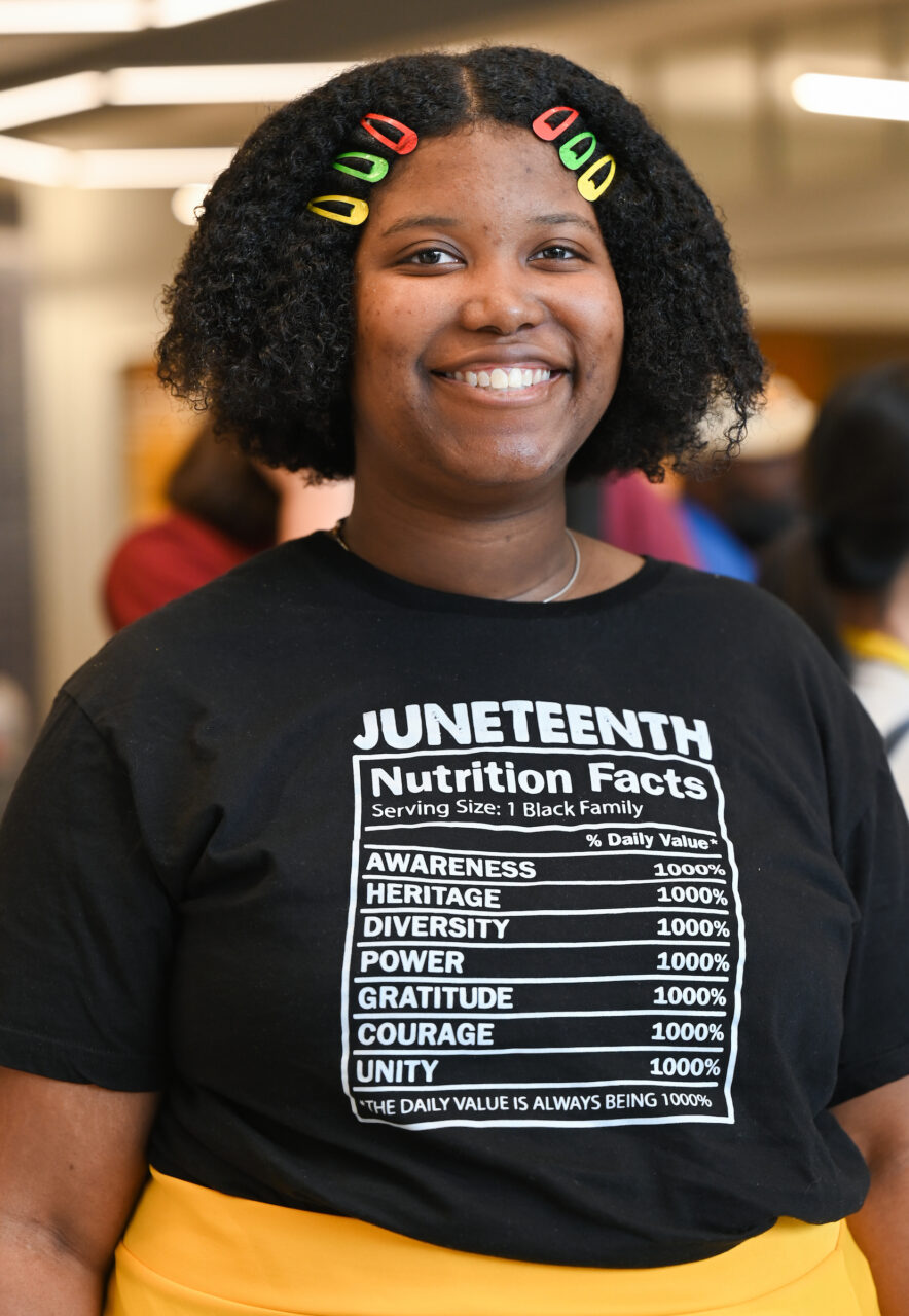 People attend a Junteenth celebration, Friday, June 16, 2023 in Lupton Hall.