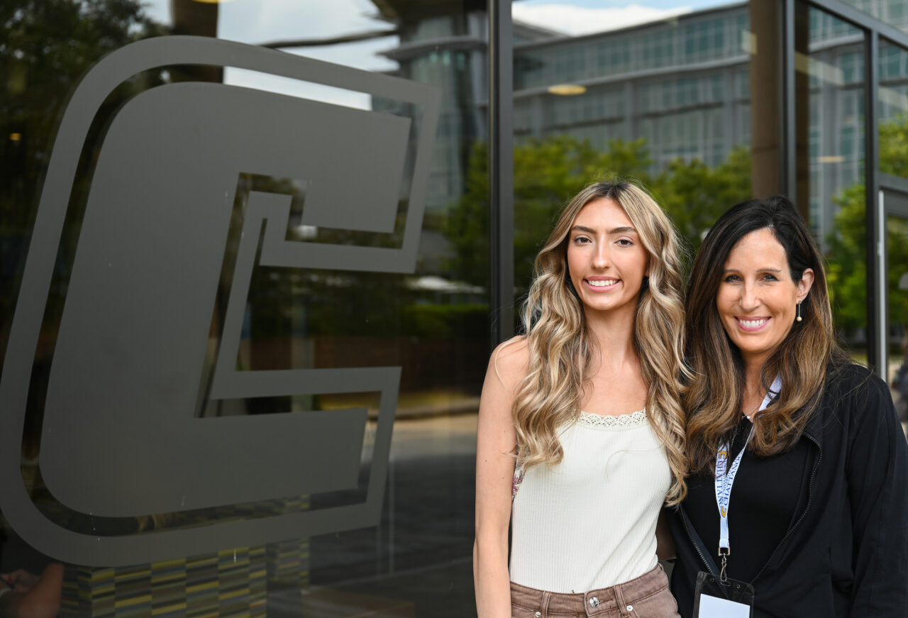 Incoming first-year student Marissa Pesava, left, and her mom, Shelly, outside the University Center during  orientation on Monday, June 12.