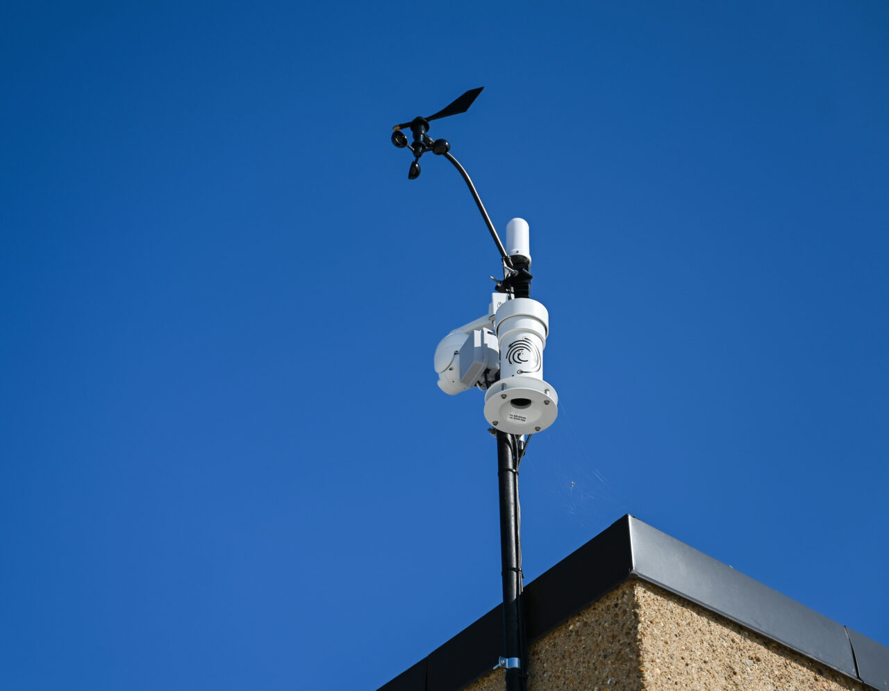 A new weather station was recently installed on the Lupton Hall roof. Photo by Angela Foster.