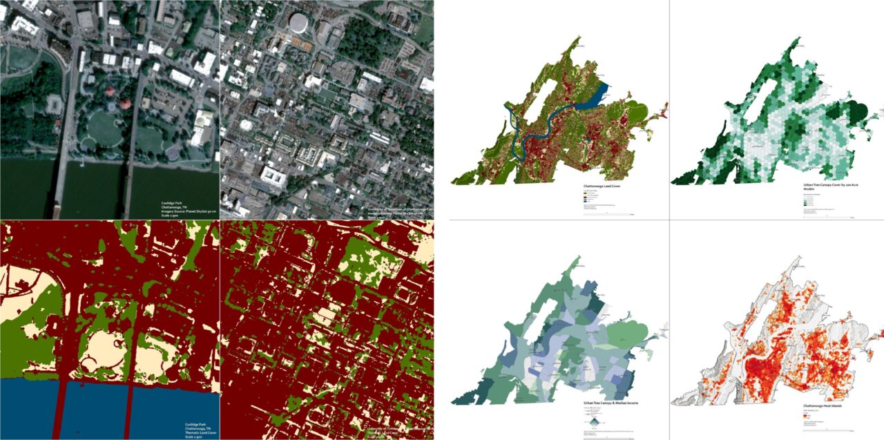 Images from the story map, “A City of Trees: Assessing Urban Tree Canopy with GIS and Remote Sensing for Chattanooga, Tennessee,” which earned second-place honors.