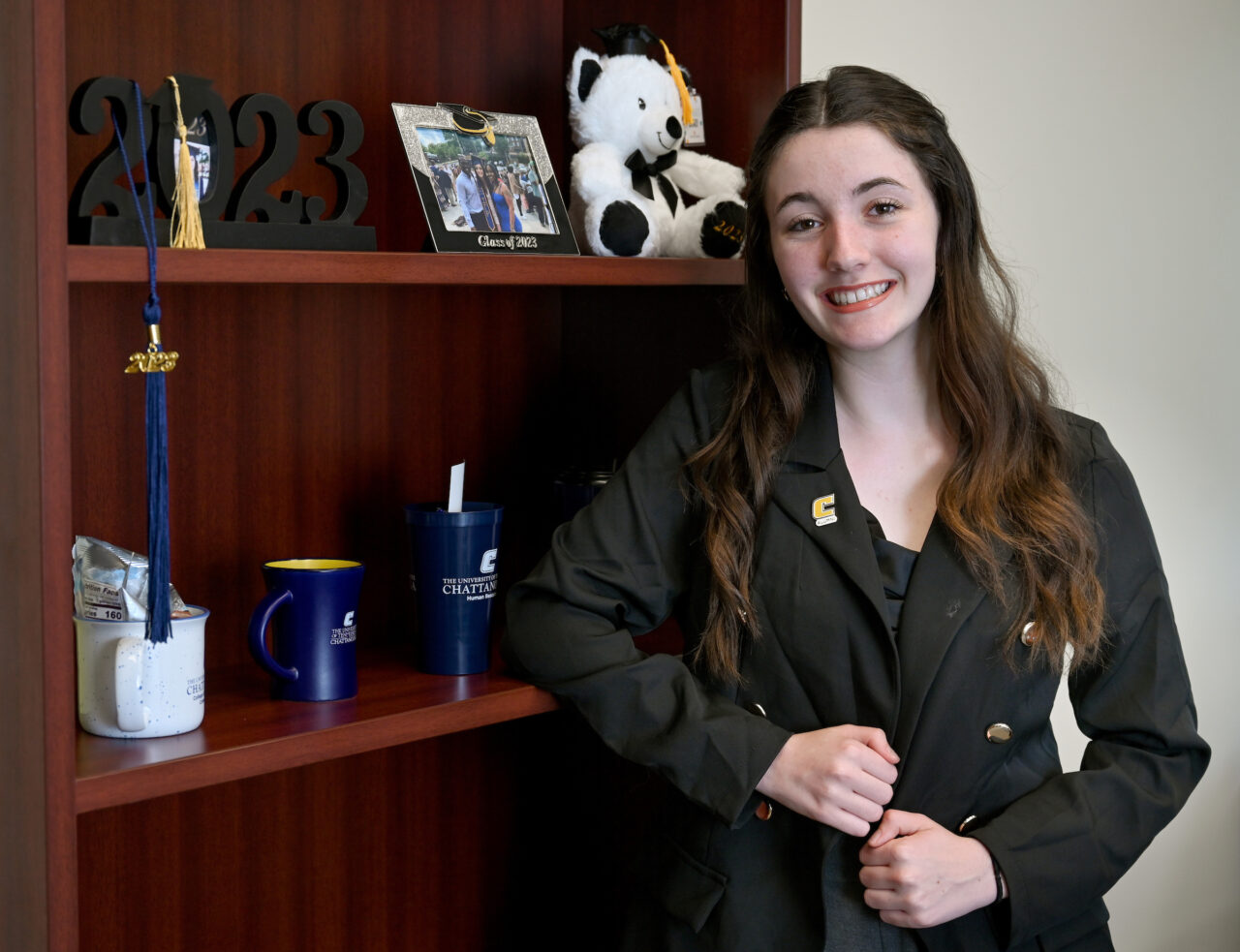 Mackenzie Clark, graduate recruitment coordinator for the College of Engineering and Computer Science, received a bachelor's degree in communication in May 2023. Photo by Angela Foster.