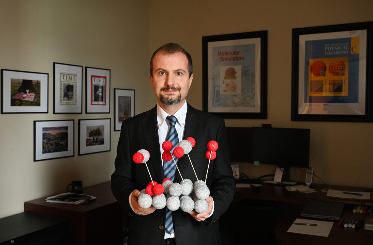 Assistant Professor of Mechanical Engineering Murat Barisik is the principal investigator on a research grant looking at how things move and change in a particular gas environment seen in many applications—such as protecting spacecraft from heat. Photo by Angela Foster.
