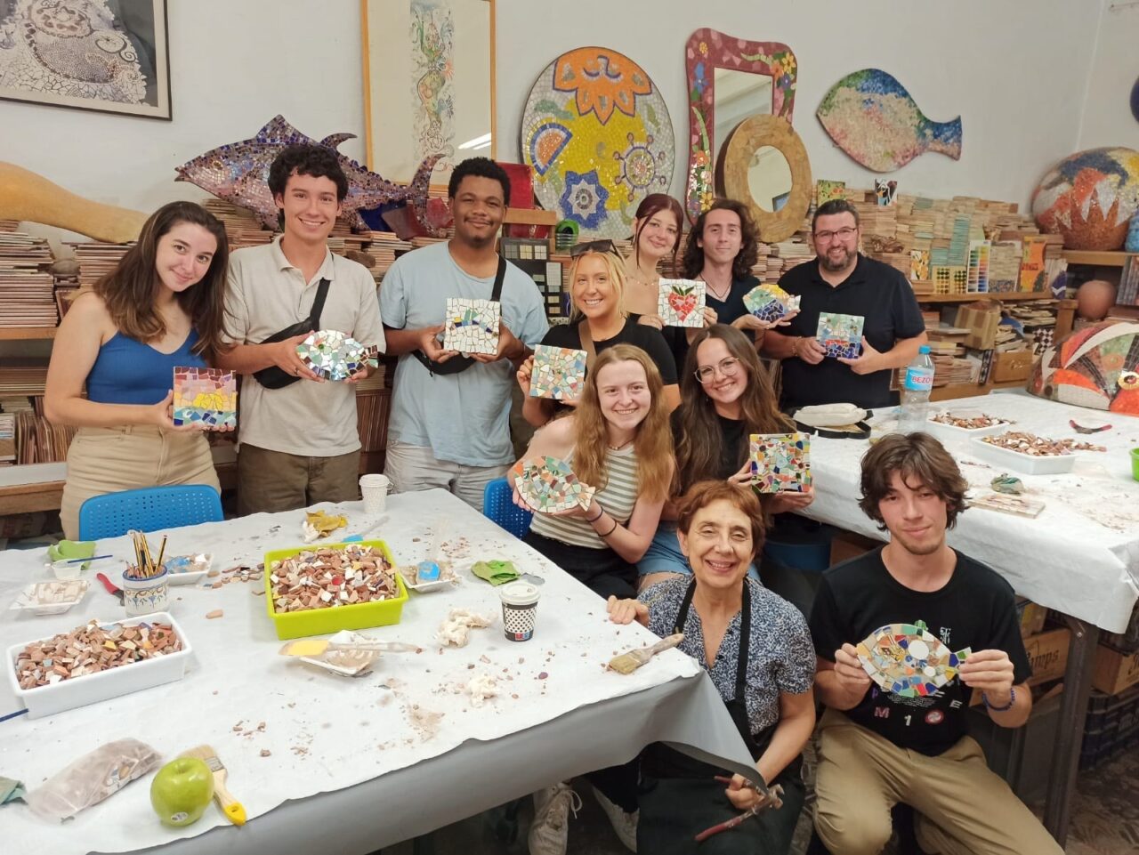Professor Tony Cepak and his UTC study abroad class attended a mosaic workshop on Friday, June 16 (photo by Elpida Theodorakakou).