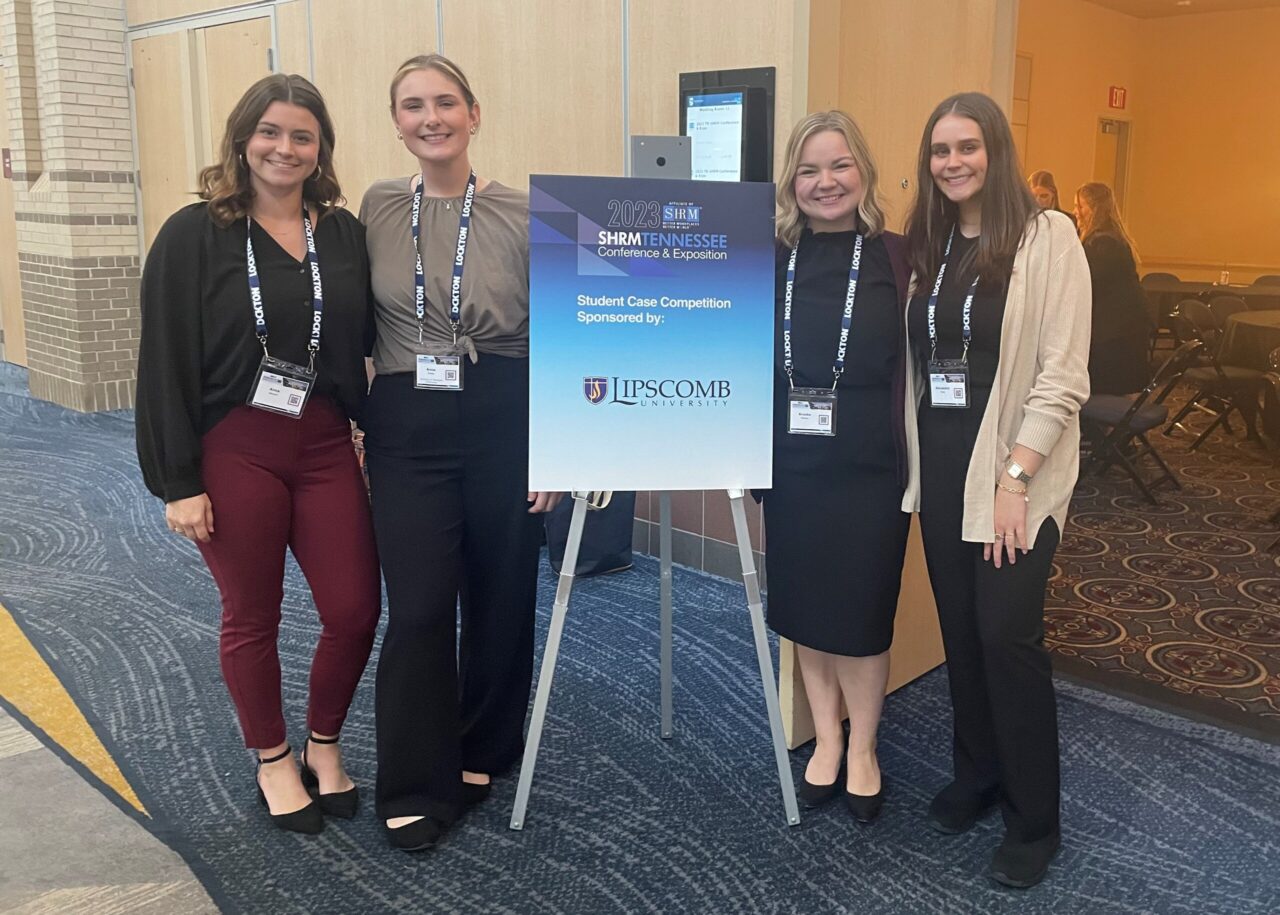 Anna Shrum, left, Anna Jones, Brooke Kesley and Alexandra Sass, the undergraduate winning team at the TN SHRM Student Case Competition.