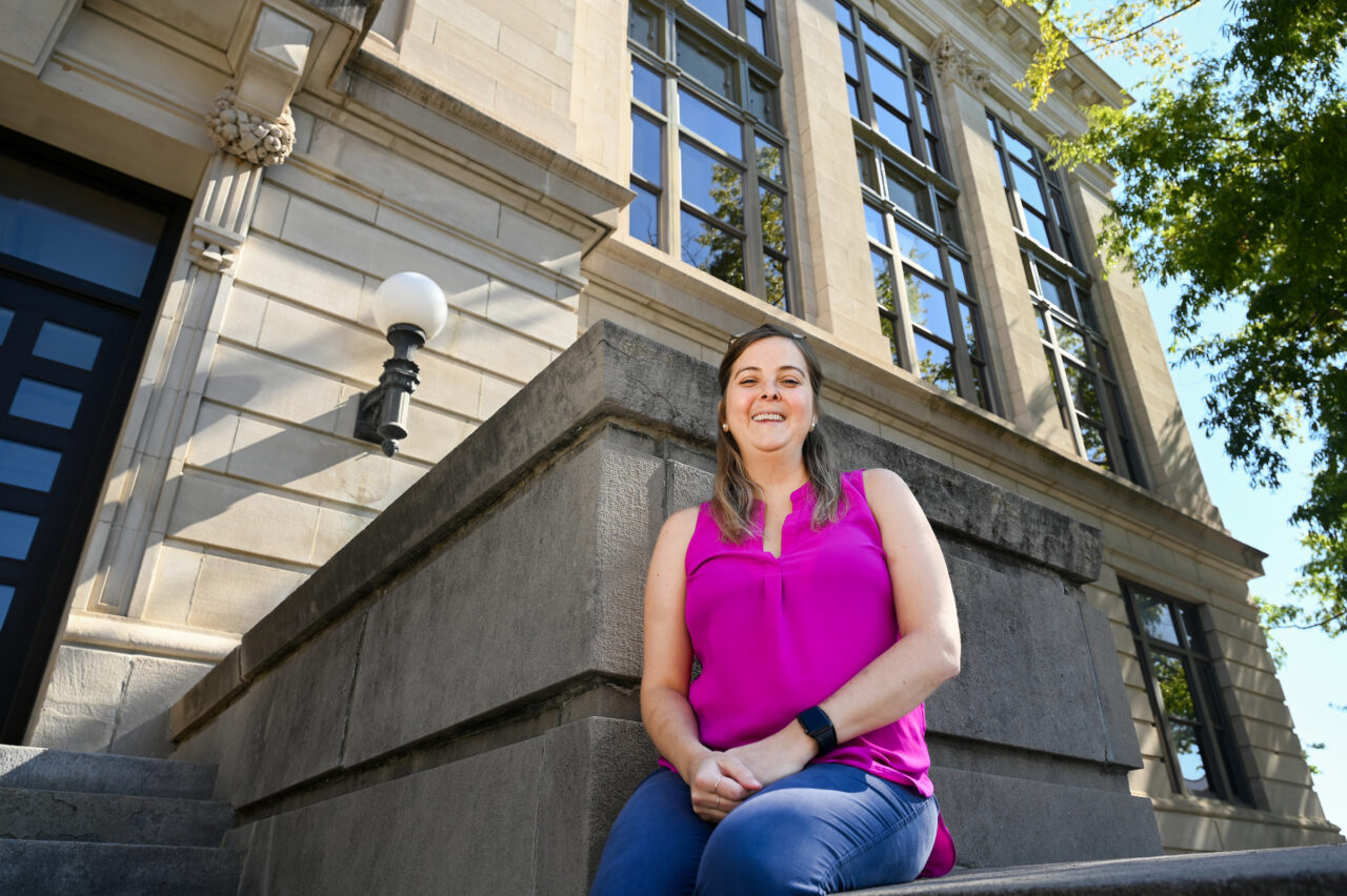Shelby Glover, shown in front of City Hall, is grants coordinator for the City of Chattanooga and a Master of Public Administration student at UTC. Photo by Angela Foster.