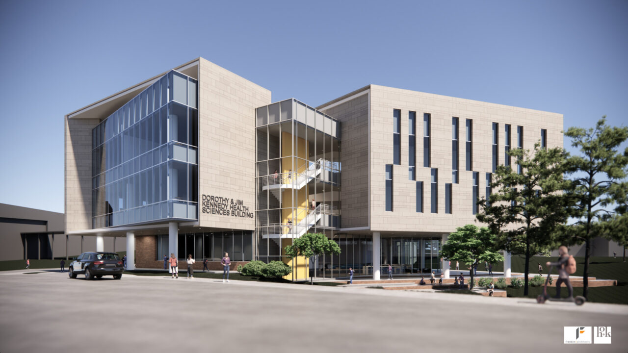 Conceptual rendering of the Dorothy and Jim Kennedy Health Sciences Building.