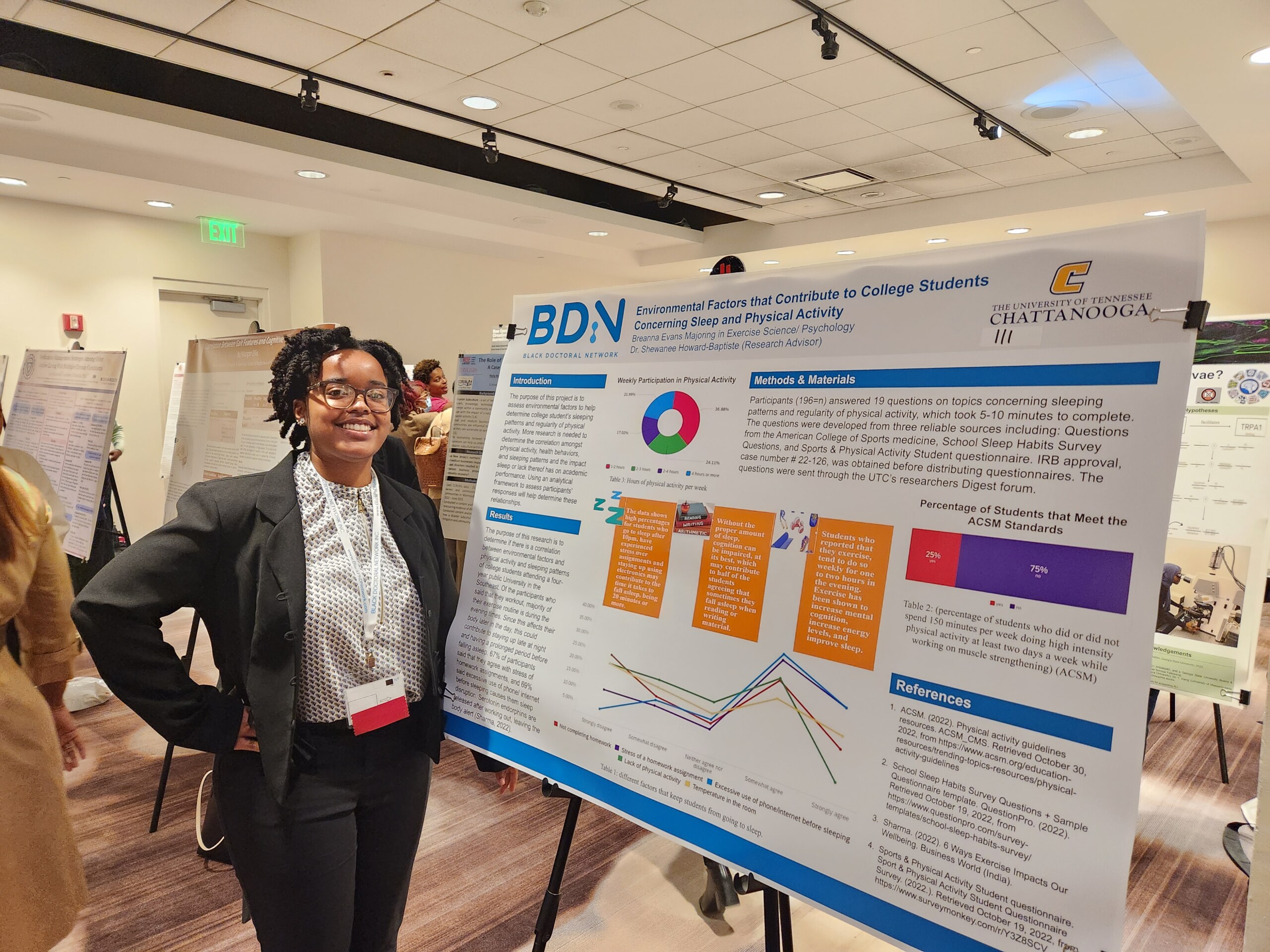 A research study by UTC senior Breanna Evans titled “Environmental Factors that Contribute to College Students Concerning Sleep and Physical Activity,” earned honorable mention recognition at the annual Black Doctoral Network (BDN) conference in Atlanta. Photo courtesy of Dr. Gail Dawson.