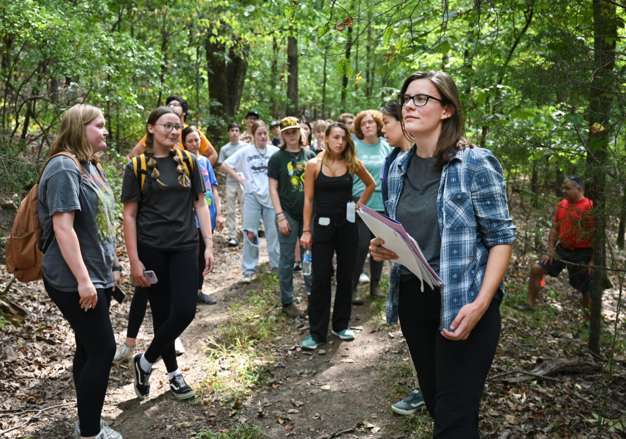 Monica Miles, right, an associate lecturer in the Department of Biology, Geology and Environmental Science, recently brought her Ecology Laboratory 3070 classes to Reflection Riding Arboretum and Nature Center. Photo by Angela Foster.